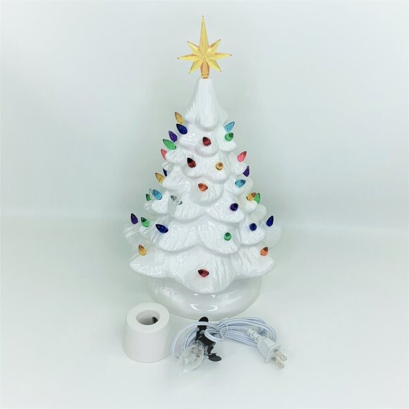 White 12"H Ceramic Lite UP Christmas Tree Table Top Retro Nostalgic Decoration - Picture 8 of 12